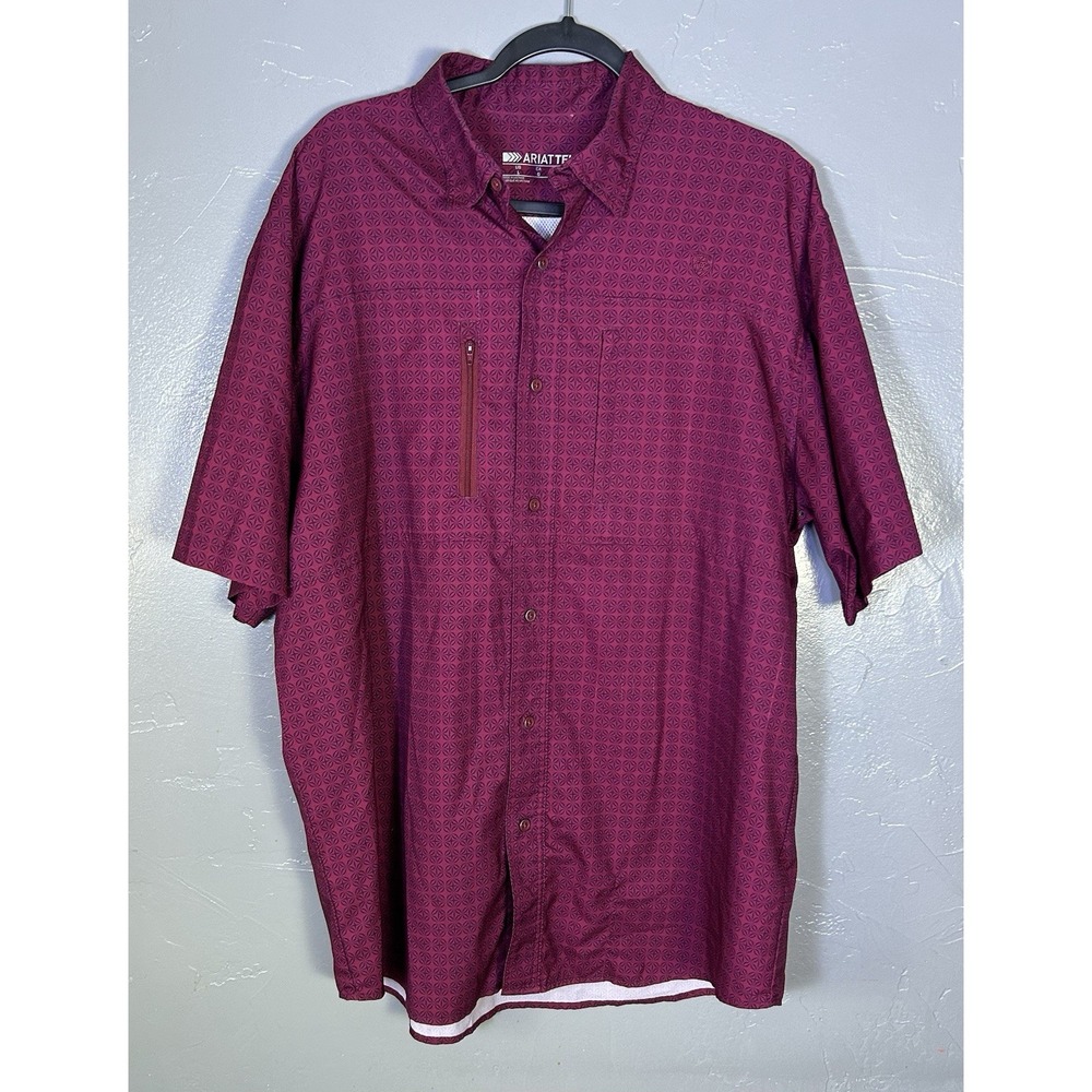 Ariat VentTek Classic Fit Printed Button Up Shirt Men's Large Dark Redwood